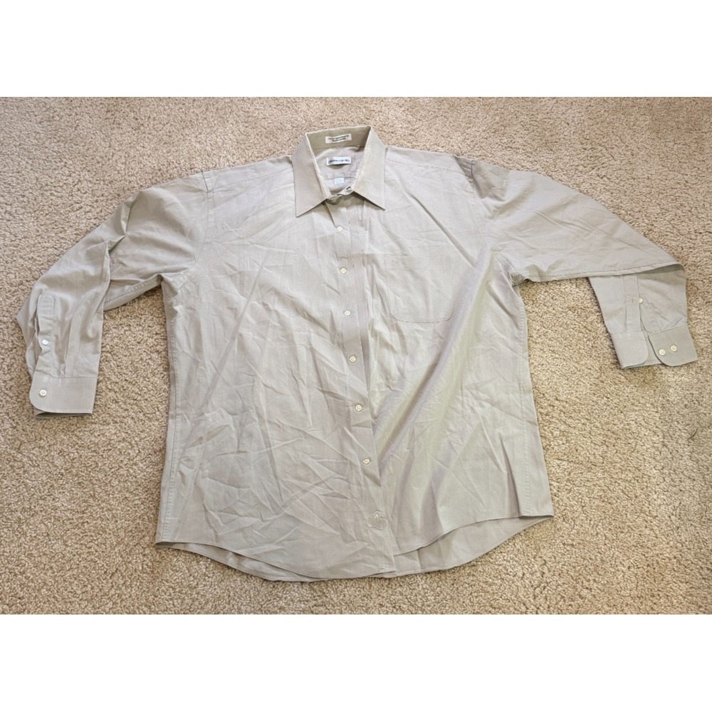 Pierre Cardin Dress Shirt Men's Size 17‎ Tan Long Sleeve Button Up